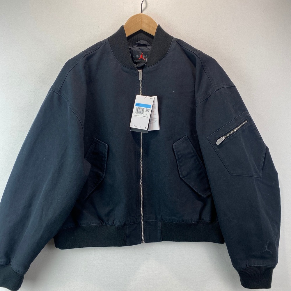 Jordan Flight MA-1 Bomber Jacket Womens M Black Canvas Utility Zip FV7146-010
